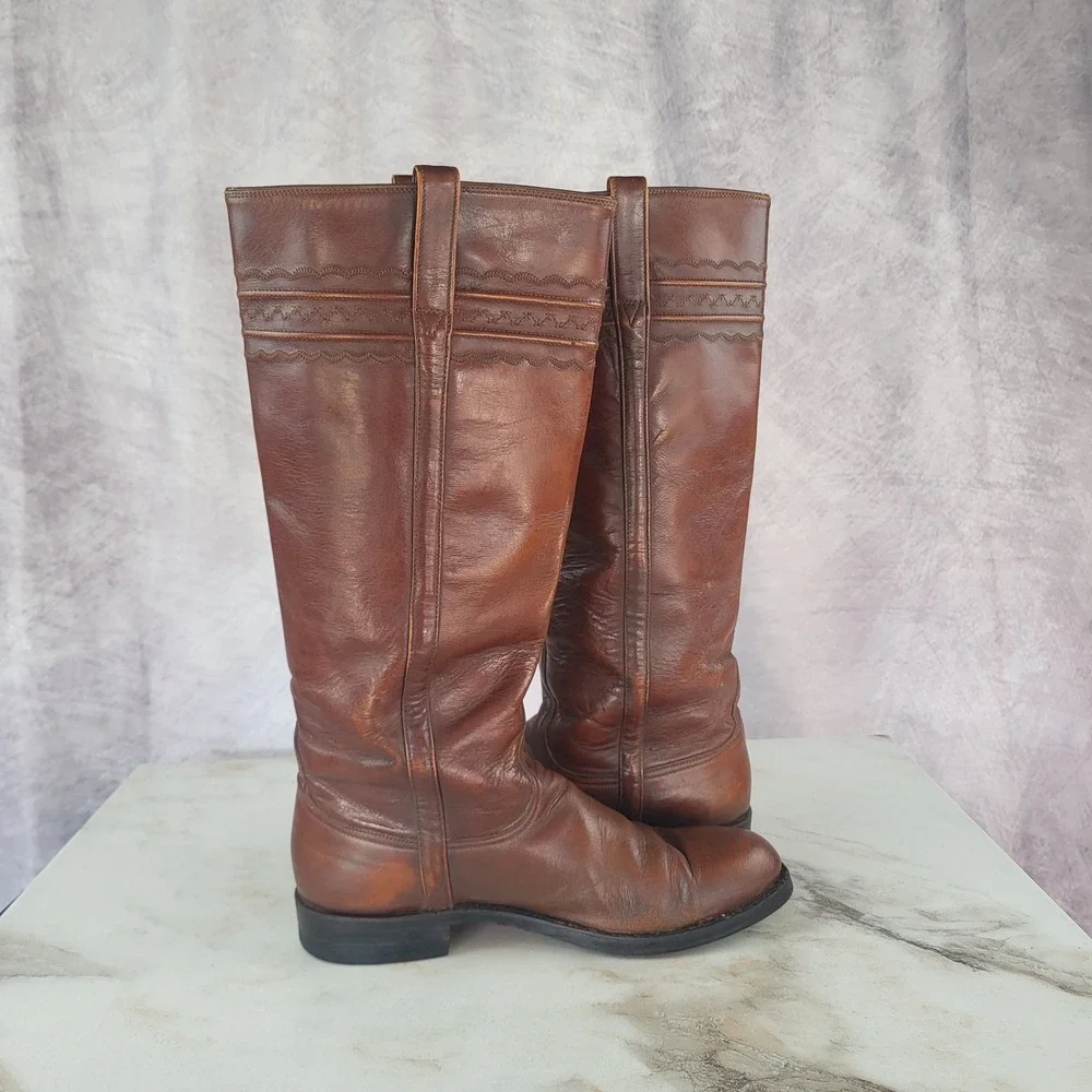 Vintage Lucchese Knee High Western Boots Women's Size 8.5 B READ